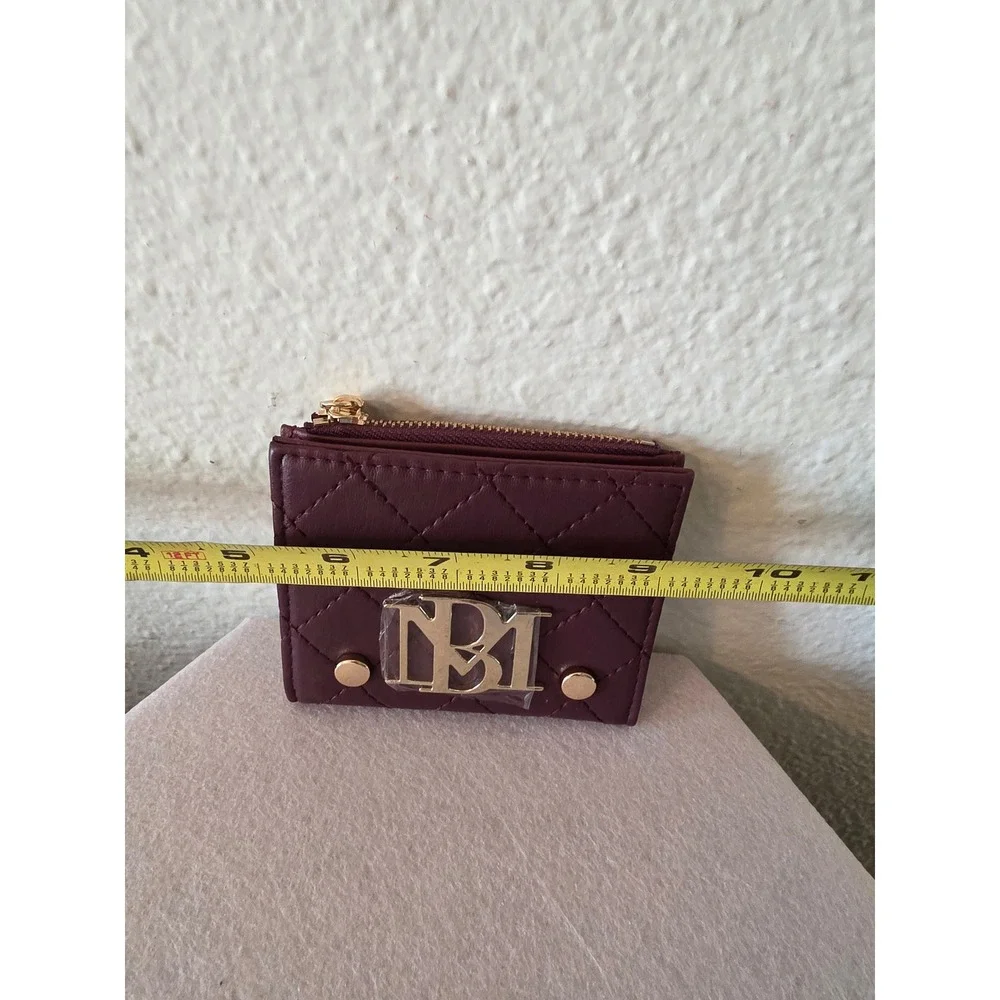 Badgley Mischka Plum Quilted Short Card Wallet BM-4177 Gold Hardware NEW